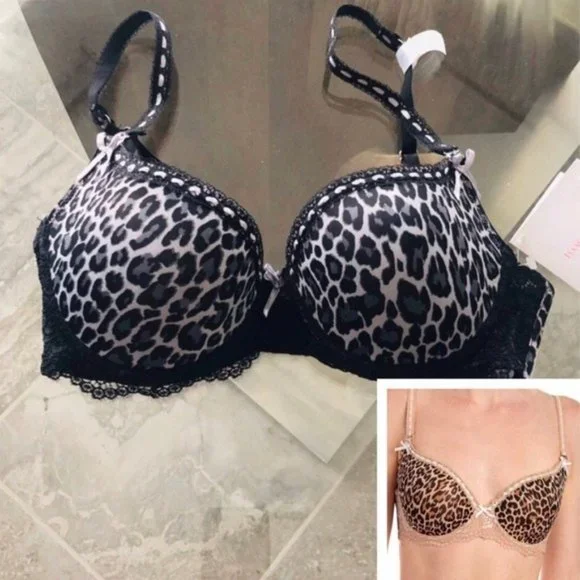 Isaac Mizrahi Balconette Push-Up Bra Animal Print Lace Trim Size 34C NWT - Picture 8 of 15